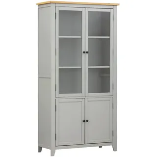 Mid.you Vitrine, Grau, Klar, Natur, Holz, Glas, Holzwerkstoff, Eiche, Kiefer, furniert, massiv, 2 Fächer, 100x195x43 cm, Wohnzimmer, Wohnwände, Vitrinenschränke