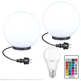 H4L RGB Kugelleuchten Kugellampe LED 2er Set Ø 20cm Garten Leuchte Aussenleuchte - Weiß