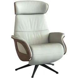 Relaxsessel FLEXLUX "Clement elektrischer Funktionsessel", weiß (warm weiß), B:81cm H:111cm T:90cm, Sessel, Größe M, Rücken & Fußteil elektrisch, Akku, Arml. Walnuss, Fuß schwarz
