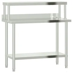 DELUKE® Edelstahl Arbeitstisch mit Aufsatzboard SASO 110x55x120cm mit Aufkantung, Gastro-Arbeitstisch mit Ablage Arbeitsfläche Küchen-Arbeitstisch
