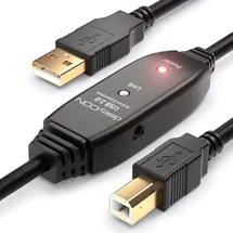 deleyCON 10m Akives USB Druckerkabel Scannerkabel Datenkabel USB 2.0 A-Stecker zu B-Stecker für Drucker Scanner Fax Multifunktionsdrucker Printer ... Schwarz