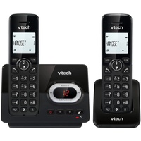VTech CS2051 schnurloses Telefon mit Anrufbeantworter und 2 Mobilteilen, ECO+ Modus, Festnetztelefon, schwarz, Anrufsperre, Freisprechfunktion, große Tasten, zwei Zeilen Display