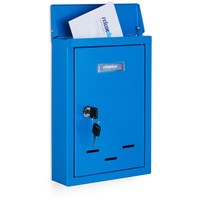 Relaxdays Letterbox with Nameplate Briefkasten mit Namensschild, aus Metall, mit 2 Schlüsseln, Postkasten schmal, HxBxT: 30,5 x 21 x 7 cm, blau, 90% Eisen 10% Kunststoff, 1 Stück
