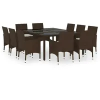 VidaXL 11-tlg. Garten-Essgruppe Poly Rattan Braun