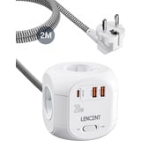 LENCENT 4 Fach Steckdosenleiste Steckdosenwürfel Typ-C PD20W Mehrfachsteckdosen 7 in 1 Cube Steckdose Steckerleiste mit 2 USB 3.0 & 1 PD20W, USB Mehrfachstecker mit 2 Meter Geflochtenem Kabel