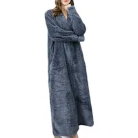 Damen Und Herren Flanell Bademantel Frottee Bademantel V-Ausschnitt Kimono Roben Nachthemd Lange Bademäntel Weich Morgenmäntel Mit Durchgehendem Reißverschluss Weich Und Warm Pyjama,Grau Frauen,L - L