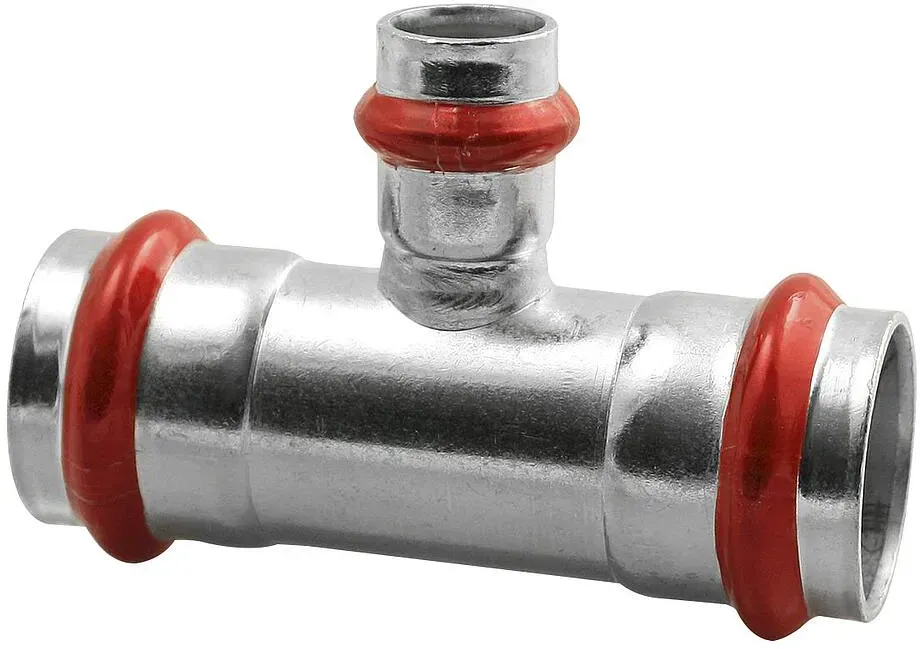 C-Stahl Pressfitting V Kontur - T-Stück (i/i/i) reduziert (Ausführung: 22 - 18 - 22 mm)