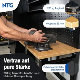 ntg nutzfahrzeug technik gmbh (32457 porta westfalica) XL Werkstattwand Komplett-Set 210 cm – Modulares Werkstattsystem mit 25 mm Holzarbeitsplatte, Werkzeugschränken, Lochwand 200 kg