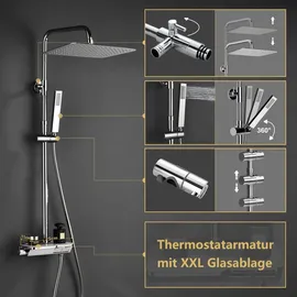 Görbach Regendusche Duschset mit Duscharmatur Komplettset-Edelstah Duschsystem mit Thermostat,Überkopfbrause,Handbrause,Duschstange Chrom (3525CP)