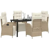 vidaXL 5-teiliges Garten-Esszimmer-Set, Beige Poly-Rattan