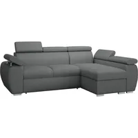 MIRJAN24 Ecksofa Boston Mini Premium Cord mit Bettkasten und Schlaffunktion, Einstellbare Kopfstützen, L-Form (Farbe: Poso 22, Seite: Rechts 2R+LC) - Grau