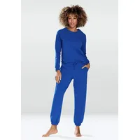 DKaren Freizeitanzug Damen Hausanzug Jogginganzug Baumwolle (2-tlg., Sweatshirt & Hose) blau XL-42