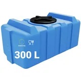 KMND Trinkwassertank 300 Liter Gross - Weithalsfass Fass Tonne Wasser Regentonne eckig - Extrem Robust Vorrat für Garten Landwirtschaft Behälter - PE-HD Kunststoff lebensmittelecht - Blau