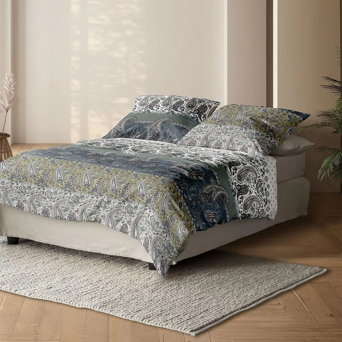 Irisette Mako-Satin Bettwäsche Wave 8507 petrol 135x200 cm + 80x80 cm - grün;blau;beige