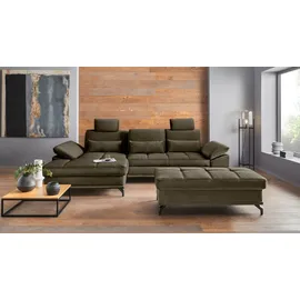 OTTO home Ecksofa OTTO HOME "Costello L-Form, B: 301 cm mit Sitztiefen-, Armteilverstellung &", grün (oliv), B:301cm H:89cm T:176cm, 100% Polyester;Samtoptik (100% Polyester), Sofas, Ecksofa, 3 Nierenkissen, optional Bettfunktion & Bettkasten, Topseller