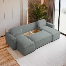 masseno Eckcouch Polyester U-Form mit Schlaffunktion 3-Sitzer Grau