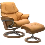 Stressless Relaxsessel STRESSLESS "Reno" Sessel Gr. Material Bezug, Material Gestell, Ausführung / Funktion, Maße, gelb (honey) mit Hocker, Signature Base, Größe S, M & L, Gestell Eiche