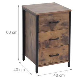 Relaxdays Nachtschrank 3 Schubladen 60 x 40 x 40 cm Braun/Schwarz