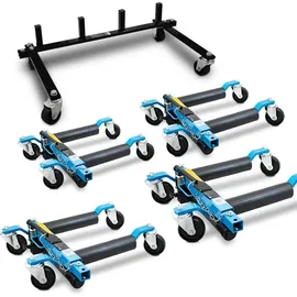 BITUXX 4 Stück PKW Rangierhilfe Blau Rangierheber hydraulisch Wagenheber Auto Rangierroller Rangierheber belastbar bis 680 kg pro Rangierroller