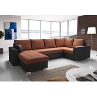 Fun Möbel Wohnlandschaft Couchgarnitur FANO mit Schlaffunktion Ottomane Rechts oder Links, inkl. 6 Rückenkissen und 2 Zierkissen, inkl. 3 Bettkästen orange|schwarz