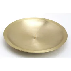 Taufkerzenhalter mit Dorn, Dekoteller Messing matt gold für Taufkerzen Ø 16 cm