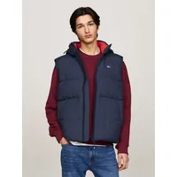 Tommy Jeans Steppweste TOMMY JEANS "TJM ESSENTIAL DOWN VEST EXT", Herren, Gr. S, blau (schwarz night navy), Web, Obermaterial: 100% Polyester, casual, Westen, abnehmbare Kapuze mit Kordelzug