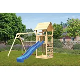 Karibu Woodfeeling Gmbh Karibu Spielturm Lotti mit Doppelschaukel & Kletterwand Rutsche Blau