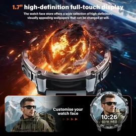 miecgth Smartwatch Herren mit Telefonfunktion 1.7'' Touchscreen Uhr Beleuchtung 100 Tage Standby 120+ Sportmodi Herzfrequenz SpO2 Schlafmonitor IP68 Wasserdicht Fitness Tracker Android iOS