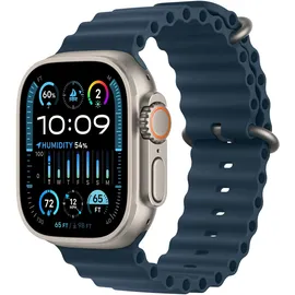 Apple Watch Ultra 2 GPS + Cellular 49 mm Titangehäuse natur, Ocean Armband blau