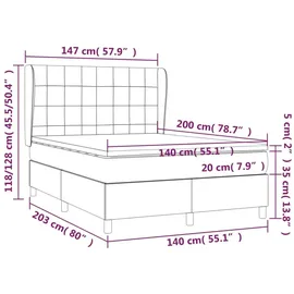 vidaXL Boxspringbett mit Matratze Dunkelbraun 140x200 cm Stoff