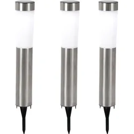 GLOBO 3er Set LED Solarleuchte, Edelstahl, Erdspieß, H 56 cm
