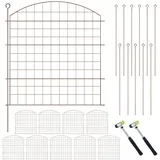 Relaxdays Teichzaun, 10 Zaunelemente, HxB: je 78x75 cm, Garten, Begrenzungszaun Oberbogen, zum Stecken, Metall, braun