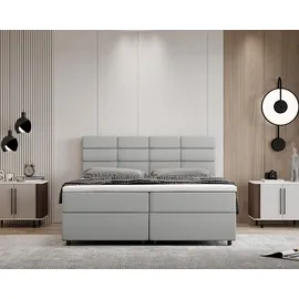panda möbel Boxspringbett 160x200, mit Bettkasten, Hellgrau, Matratze und Topper, Doppelbett, REVE, Panda Möbel - Hellgrau