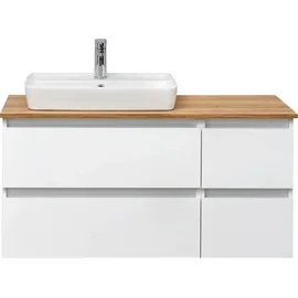 Saphir Waschtisch »Quickset 360 Waschplatz mit Keramik-Aufsatzbecken, wandhängend« Waschtischplatte, 113 cm breit, Weiß Glanz, 4 Schubladen weiß