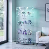 QMTXBYJ Glasvitrine Standvitrine mit LED-Klopflicht,163x78.5x35 cm,4 Lagen Glas Vitrine mit 2 Türen und Schloss,Sammlervitrine Vitrinenschrank aus Gehärtetes Glas,Glasvitrine Stehend für Wohnzimmer