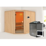 KARIBU Sauna »"Homa " mit bronzierter Tür und Ofen 9 kW Bio ext. Strg.«, mit integrierter Mineralwolldämmung beige