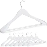 Relaxdays Kleiderbügel, 8er Set, breite Schulter, Hosenstange, für Jacke, Hemd, Hose, Holzkleiderbügel, weiß