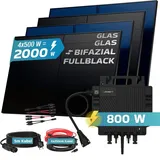 sunniva Balkonkraftwerk Full Black Bifazial 2000 W inkl. GROWATT 800 W Wechselrichter + 4 x 500 W Solarmodule