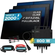 sunniva Balkonkraftwerk Full Black Bifazial 2000 W inkl. GROWATT 800 W Wechselrichter + 4 x 500 W Solarmodule