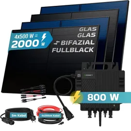 sunniva Balkonkraftwerk Full Black Bifazial 2000 W inkl. GROWATT 800 W Wechselrichter + 4 x 500 W Solarmodule