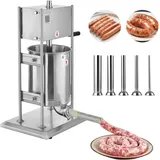 Vevor manueller Wurstfüller 10 L vertikale Wurstfüllmaschine Fleischfüller mit 2 Geschwindigkeiten (schnell/langsam), Hochleistungsfüller aus Edelstahl mit 5 Wurstfüllrohren, Fleischfüllen