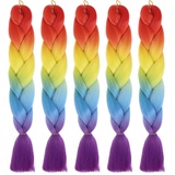 5 Stücke Kanekalon Jumbo Braid Ombre 60cm Regenbogen Flechthaar Jumbo Braid Kunsthaar Synthetik Kanekalon Haar Flechten Haarverlängerung für Crochet Twist Flechten Kunsthaar Zum Einflechten Braids