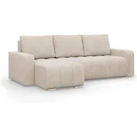 Mebligo - Ecksofa mit Schlaffunktion und Betkasten 237 cm Breit Abrielle, Eckcouch Universelle Form, Sofa mit Bonell Federkern, Couch Wohnzimmer, Ecke Sofa - Beige (Abriamo 03)