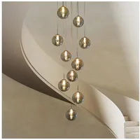 ZMH Pendelleuchte LED Höhenverstellbar Kronleuchter Glas Wohnzimmerlampe, LED wechselbar, Warmweiß, 10 Flammig grau|rot
