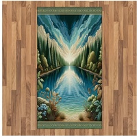 Teppich Flachgewebe Deko-Teppiche für das Wohn-,Schlaf-, und Essenszimmer, Abakuhaus, rechteckig, Landschaft Fluss- und Waldsymmetrie blau|grün 80 cm x 150 cm