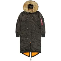 Alpha Industries Long Fishtail Polarjacke, Black Olive, XS