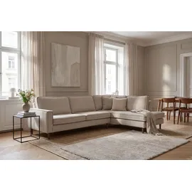 Home Affaire Ecksofa HOME AFFAIRE "Pinto Skandi, 290 cm, Chenille, Struktur, Ottomane links / rechts", beige (creme), B:290cm H:89cm T:217cm, 100% Polyester, Sofas, Ecksofa, mit Keder, Massivholzfüße Eiche geräuchert, Wellenunterfederung