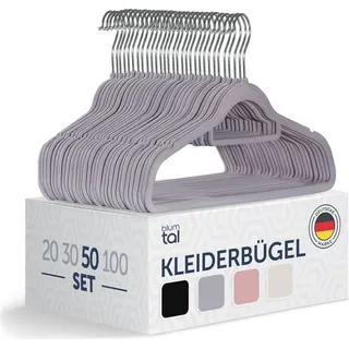Blumtal 50 Stück - Kleiderbügel Samt 360° drehbar und belastbar - Kleiderbügel platzsparend und rutschfest - Kleiderbügel Grau mit Samtbezug - Samtbügel - Kleiderbügel Samt Grau