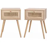 sweeek 2er-Set Nachttische mit Holzlook und Rohrgeflecht & Sweeek