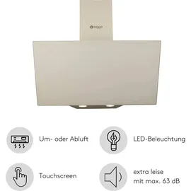 Wiggo Dunstabzugshaube 50cm kopffrei I Abluft Umluft Dunstabzug 300m3/h - LED Touch-Display 3 Stufen I Schräghaube inkl. Fettfilter & 2x Kohlefil...
